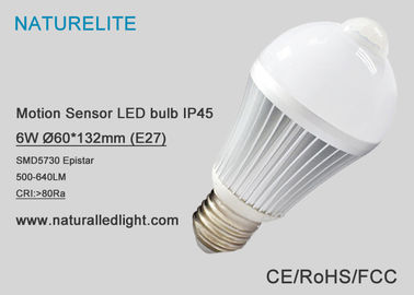 Motion Sensor 6W  Led Light Bulb IP45 Epistar 500 - 640lm 130 Degree